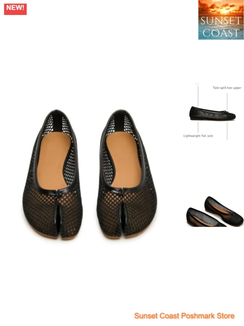 Tabi Split Toe Flats Comfortable Breathable Mesh Ballet Flats Pull-On Party